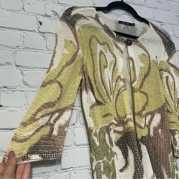 NIC+ZOE Floral Abstract Open Cardigan in Green, Cream, Brown - Picture 2 of 6